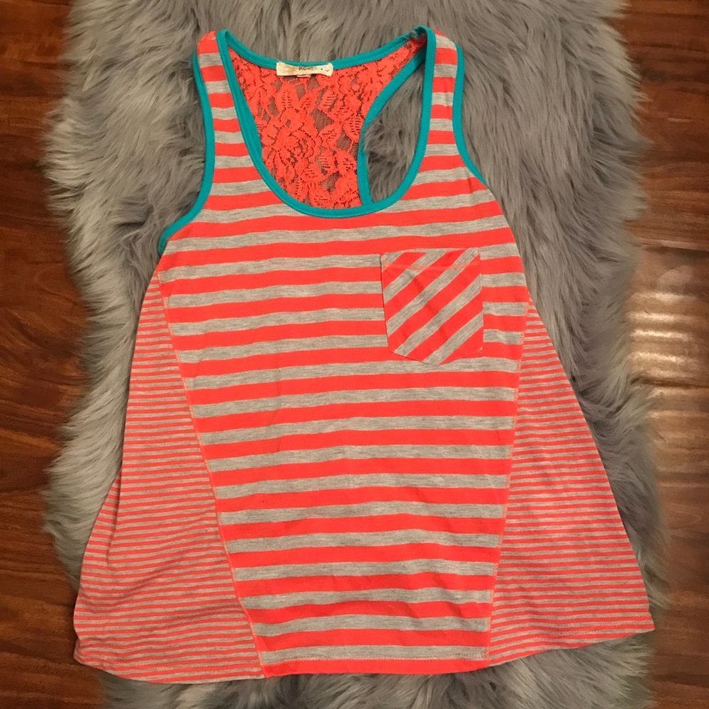 Rewind Bright Colorful Lace Back Tank